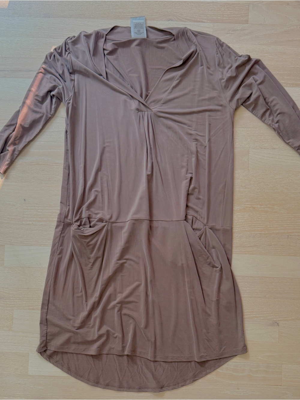 dolan Taupe Brown Long Sleeve V-Neck Pocket Dress